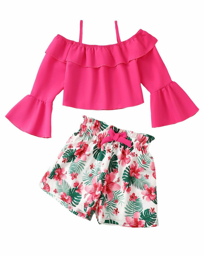 YOURUIKEY Girls Summer Halter Crop Top Floral Shorts Set Rose Red 11-12 by Deal US