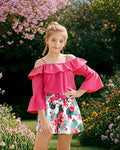 YOURUIKEY Girls Summer Halter Crop Top Floral Shorts Set Rose Red 11-12 by Deal US