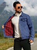 KAVIANA Men's Denim Jacket Flannel Lined Snap Closure Navy Blue Size XX-L by Deal US