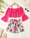 YOURUIKEY Girls Summer Halter Crop Top Floral Shorts Set Rose Red 11-12 by Deal US