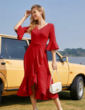 HomRain Elegant Formal Ruffle Hem Dress Red Size 3XL by Deal US