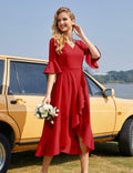 HomRain Elegant Formal Ruffle Hem Dress Red Size 3XL by Deal US