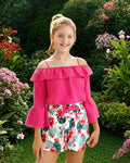 YOURUIKEY Girls Summer Halter Crop Top Floral Shorts Set Rose Red 11-12 by Deal US