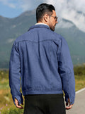KAVIANA Men's Denim Jacket Flannel Lined Snap Closure Navy Blue Size XX-L by Deal US