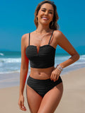 ZAFUL Women Strapless Bandeau Lace Up Bikini Set High Waisted Black Size S by Deal US