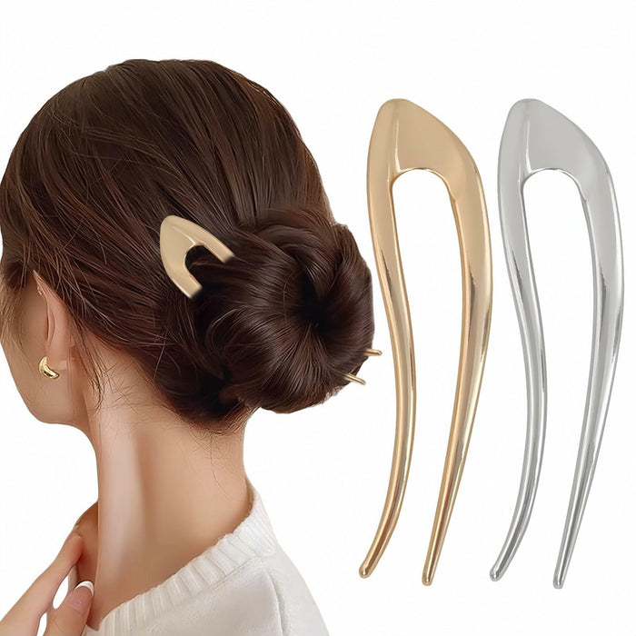 enophe 2PCS 5.12in U Shaped French Twist Metal Hair Pins Gold Silver by Deal US