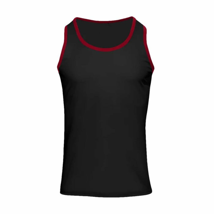 Generic Men's Round Neck Contrasting Splicing Slim Fit Sports Tank Top Black XXL by Deal US