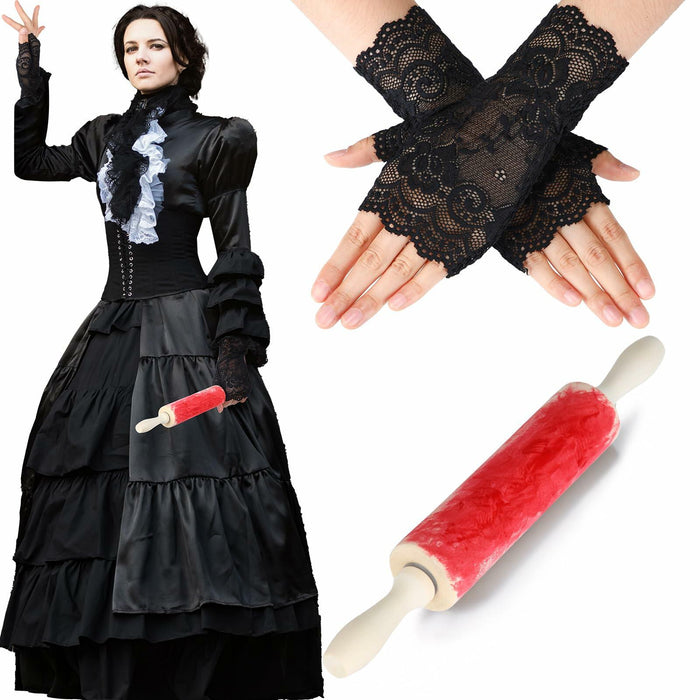 Yearntown Halloween Costume Accessories Black Lace Fingerless Gloves One Size by Deal US