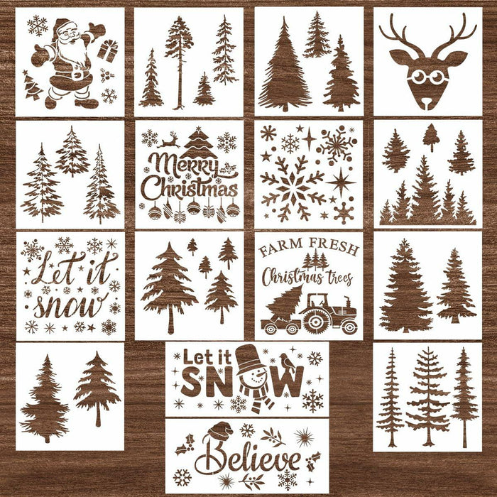 Suartus Christmas Stencils 16pcs Pine Trees Snowflake Elk Santa Reusable by Deal US