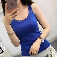 miduo Womens Tank Top Slim Fit Scoop Neck Lace Trim Ribbed Knit Navy Size L by Deal US
