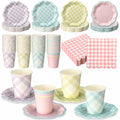 Yungyan 216 Pc Gingham Party Supplies Set Plates Cups Napkins Classic Color by Deal US