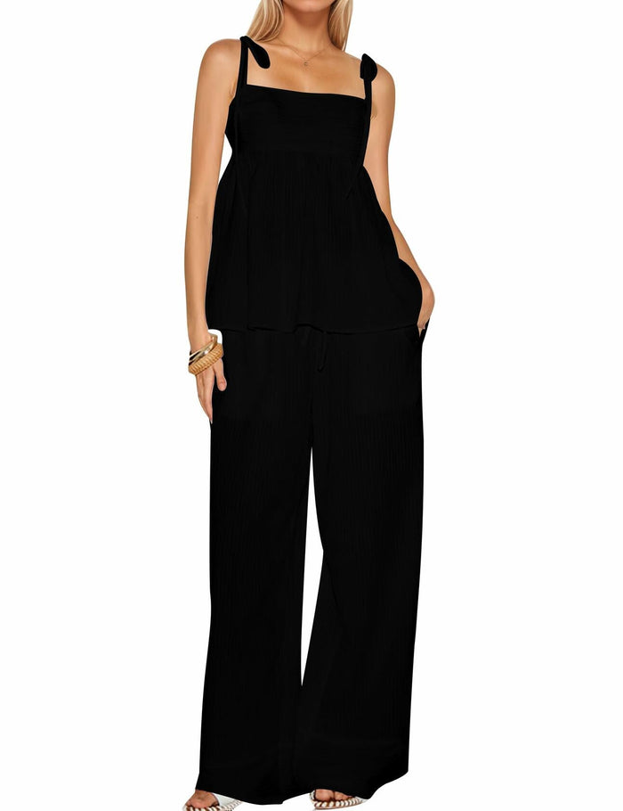 ICOBID Women's Striped Two Piece Set Spaghetti Strap Tank Top Pants Size M by Deal US
