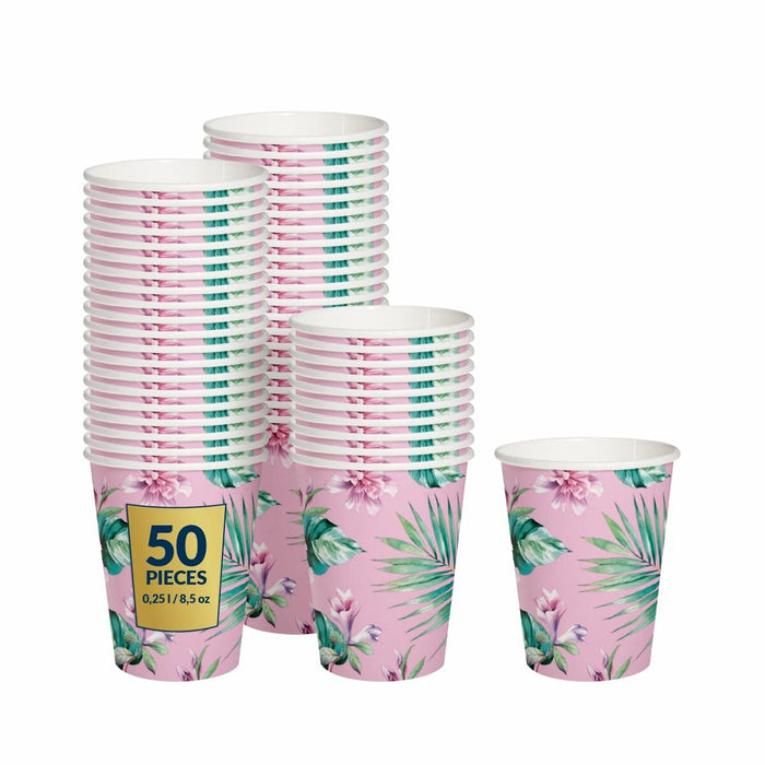 PAW Decor Collection Disposable Paper Cups 8.5oz 50-Pack Pink Floral by Deal US