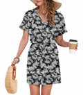 AUSELILY Womens Summer Dress V Neck Tie Button Pockets Rainforest Leaf Size XL by Deal US