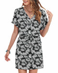 AUSELILY Womens Summer Dress V Neck Tie Button Pockets Rainforest Leaf Size XL by Deal US