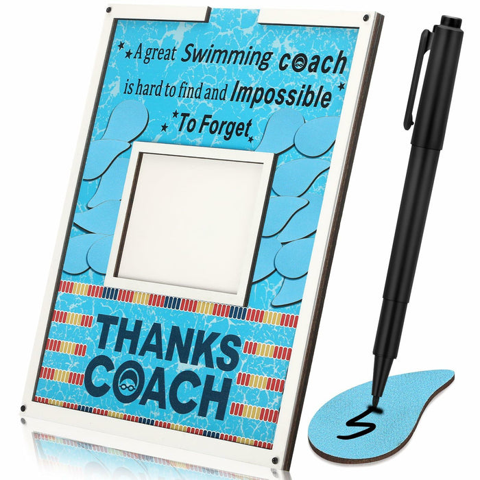 Yuntau Swimming Coach Frame Plaque Blue Wood Chips Signature Pen Gift by Deal US