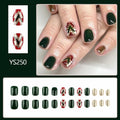 WLGDLH 24Pcs Dark Green Square Christmas Tree Glitter Press On Nails by Deal US