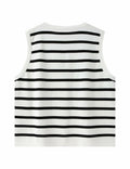 Chevara Women's Sleeveless Striped Sweater Vest V Neck White Size S by Deal US