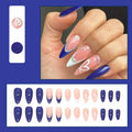 YEFIUO Press On Nails 24 Pcs Short Almond French Blue & White Rhinestones by Deal US