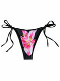 Verdusa Women's Boho Floral Thong Bikini Bottom Tie Side Black Size S by Deal US