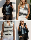Chevara Women's Sleeveless Striped Sweater Vest V Neck White Size S by Deal US