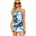 VIPONES Women's Ruched Bodycon Mini Dress Floral Blue Size M by Deal US