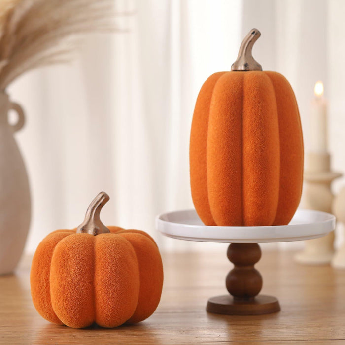 Vicenpal 2 Pcs Orange Foam Pumpkins Fall Thanksgiving Decor Flocked Velvet by Deal US