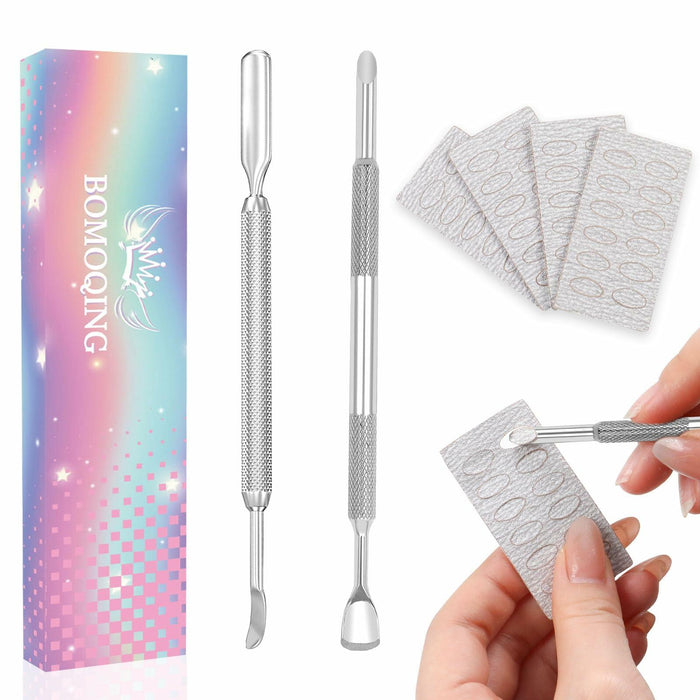 BOMOQING Cuticle Pusher 2PCS & 60 Nail Sand Polishing Tablets Silver Kit by Deal US