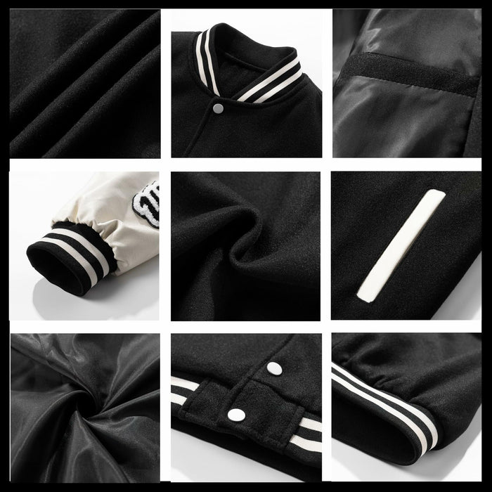 Crazyfire Mens Varsity Letterman Bomber Jacket Leather Sleeves Black Size S by Deal US