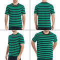 LEDING Stripes Men's Summer Cotton Short Sleeve Crew Neck T-Shirt Green&Blue S by Deal US