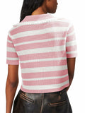 Saodimallsu Womens Cropped Striped Sweater Top V Neck Pink by Deal US
