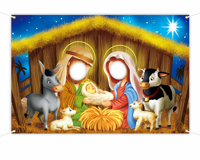 DoraDream Nativity Scene Face Hole Backdrop 5x3.3 ft Rustic Christmas by Deal US