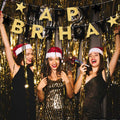 Black and Gold Happy Birthday Banner Pre-Strung Garland for Men Party Decor by Deal US