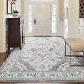 FlyDOIT Vintage 5x8 Blue Floral Medallion Washable Area Rug by Deal US