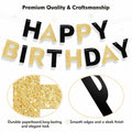 Black and Gold Happy Birthday Banner Pre-Strung Garland for Men Party Decor by Deal US