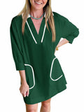 Saodimallsu Womens V Neck Color Block Swimsuit Coverup Mini Dress Green Size M by Deal US