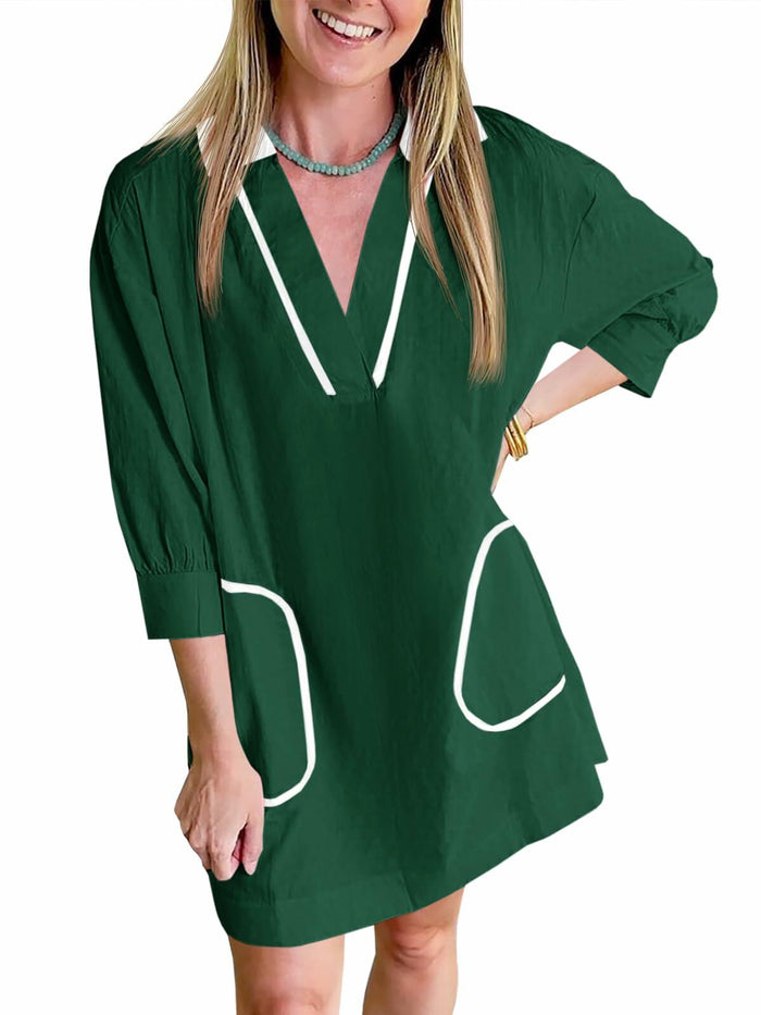Saodimallsu Womens V Neck Color Block Swimsuit Coverup Mini Dress Green Size M by Deal US
