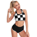 TIETIE Women's Checkered Flag Racerback Sports Yoga Bra Black White Size S by Deal US