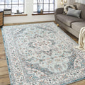 FlyDOIT Vintage 5x8 Blue Floral Medallion Washable Area Rug by Deal US