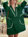 Saodimallsu Womens V Neck Color Block Swimsuit Coverup Mini Dress Green Size M by Deal US