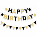 Black and Gold Happy Birthday Banner Pre-Strung Garland for Men Party Decor by Deal US