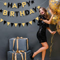Black and Gold Happy Birthday Banner Pre-Strung Garland for Men Party Decor by Deal US