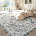 FlyDOIT Vintage 5x8 Blue Floral Medallion Washable Area Rug by Deal US