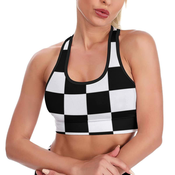 TIETIE Women's Checkered Flag Racerback Sports Yoga Bra Black White Size S by Deal US