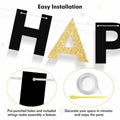 Black and Gold Happy Birthday Banner Pre-Strung Garland for Men Party Decor by Deal US