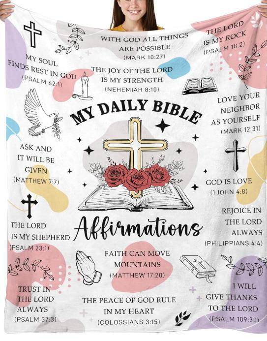 HEIFAM Bible Affirmations Blanket Inspirational Christian Gift 60x80 by Deal US