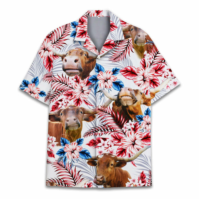 PIGO Simmental Cow Hawaiian Shirt Men US Flag Short Sleeve Size XX-L by Deal US