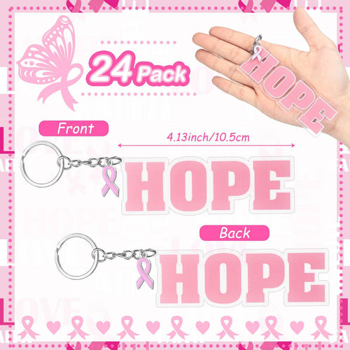 Nosiny 24 Pcs Pink Breast Cancer Awareness Acrylic Keychains 4.13x1.42in by Deal US