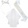 Apone Fatu 3 Pcs Bride Crown Headband Sash Veil Bachelorette Party Gold by Deal US