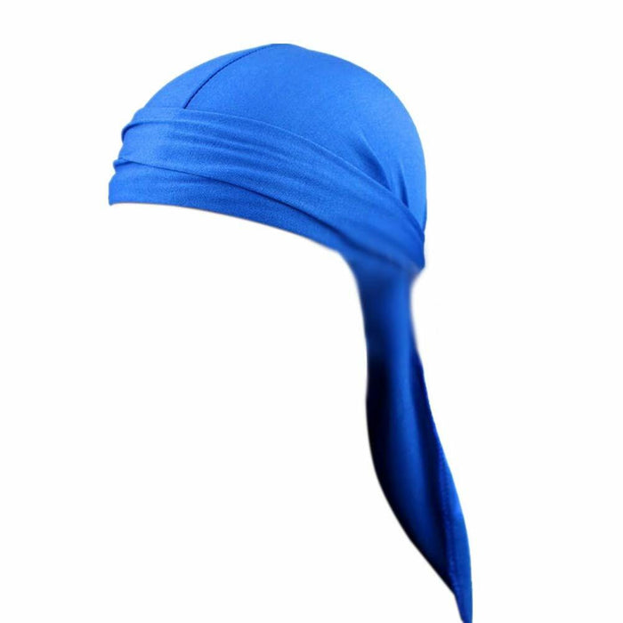 Cotton Stretchable Durag 360 Waves Extra Long Tail Wide Straps Headwrap Blue by Deal US